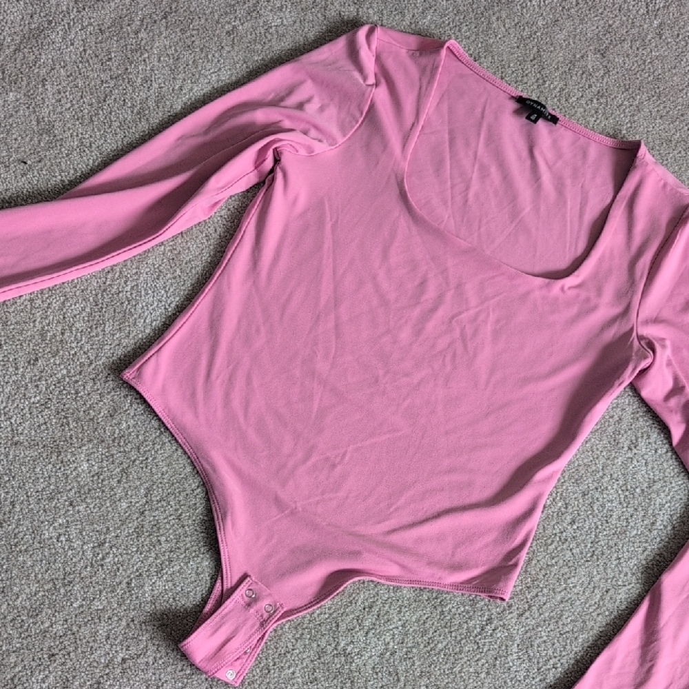 Dynamite Pink Asymmetrical Long Sleeve Bodysuit